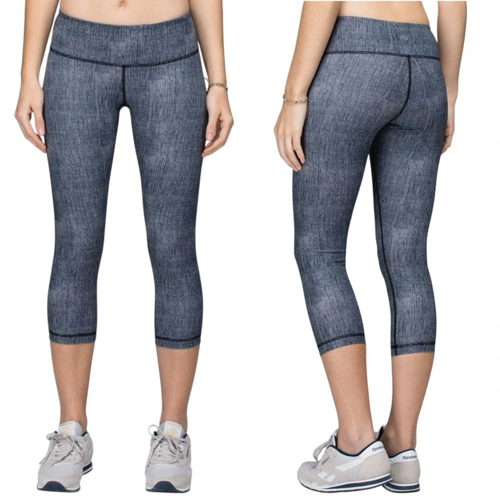 Lululemon Women's 6 Wunder Under Crop Burlap Black Dune Yoga Leggings Athleisure